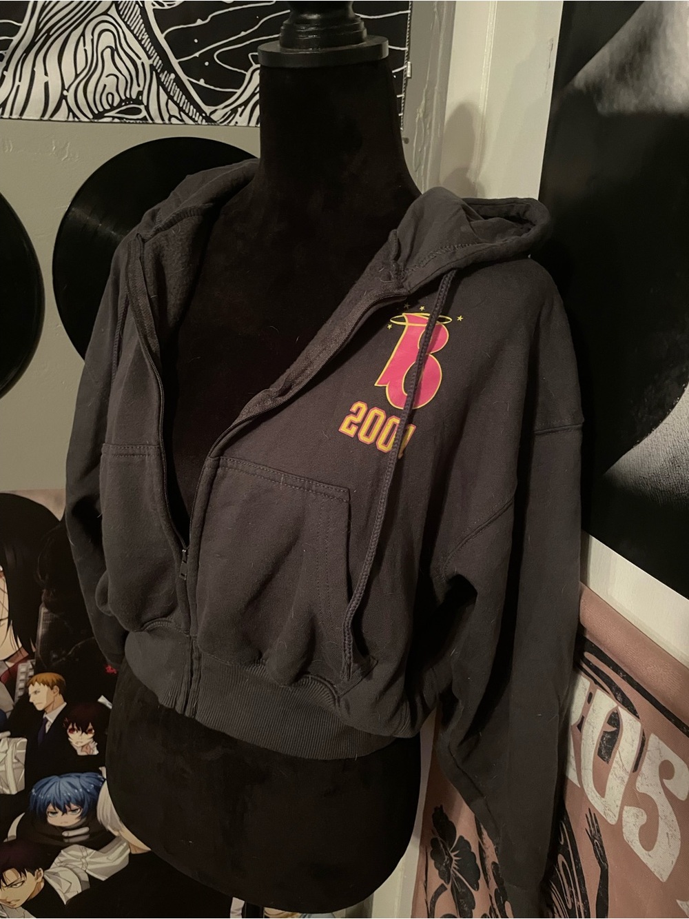 2001 Graphic Zip-Up Hoodie - Black